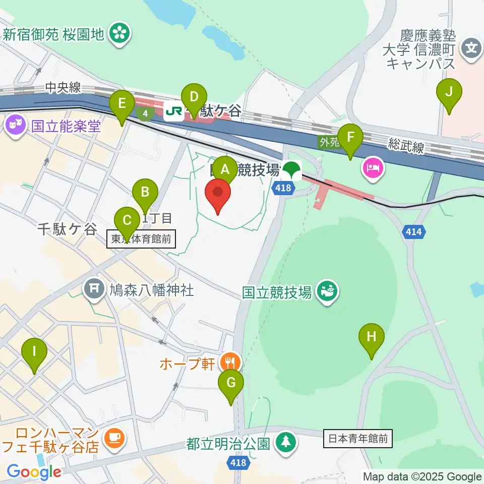 東京体育館周辺のコンビニエンスストア一覧地図