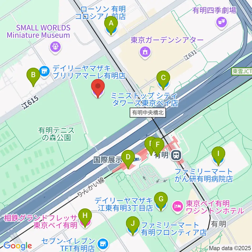 有明コロシアム周辺のコンビニエンスストア一覧地図