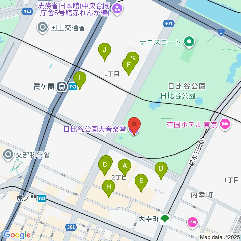 日比谷野音周辺のコンビニエンスストア一覧地図