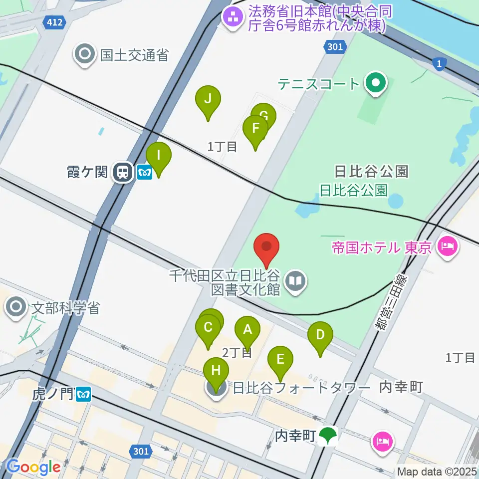 日比谷野音周辺のコンビニエンスストア一覧地図