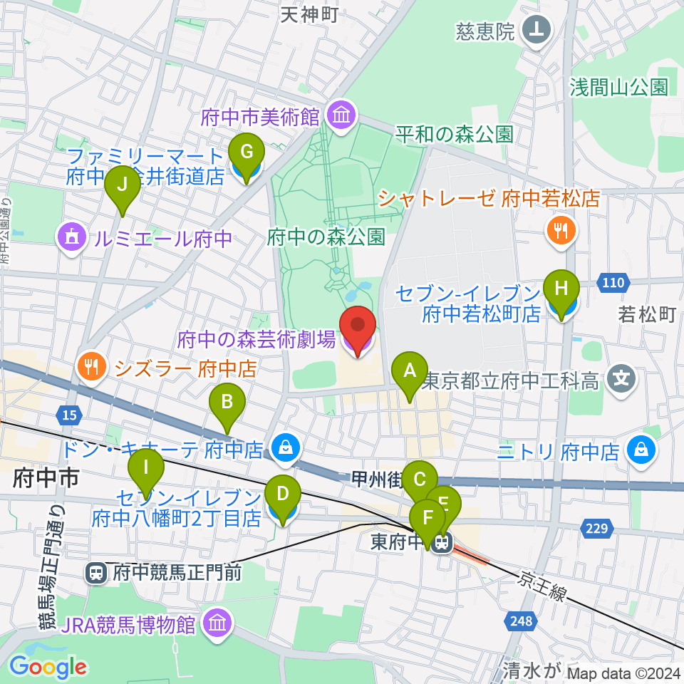 府中の森芸術劇場周辺のコンビニエンスストア一覧地図