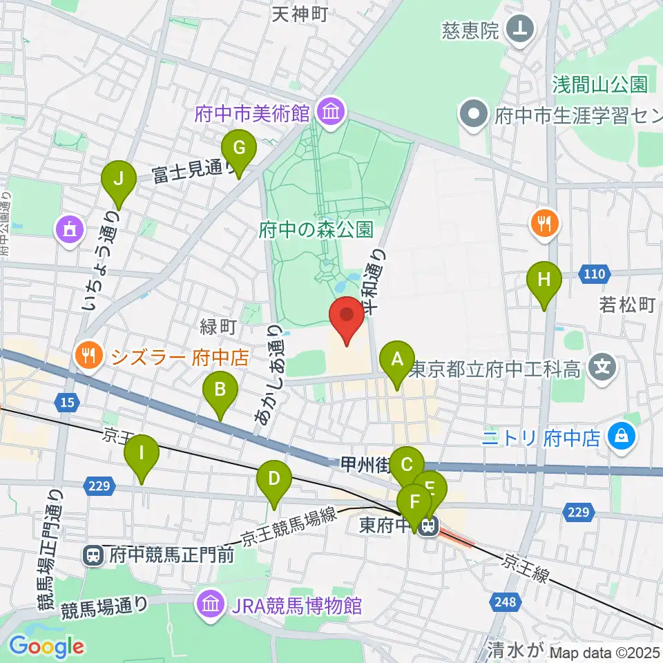 府中の森芸術劇場周辺のコンビニエンスストア一覧地図