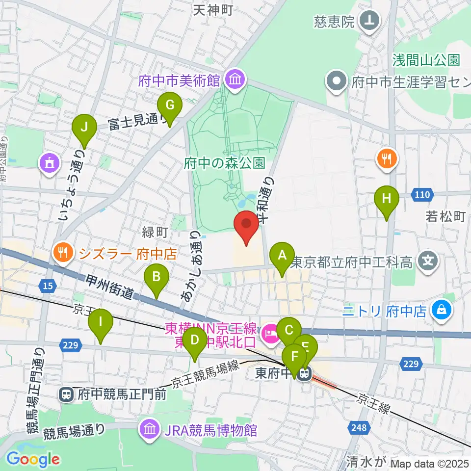 府中の森芸術劇場周辺のコンビニエンスストア一覧地図