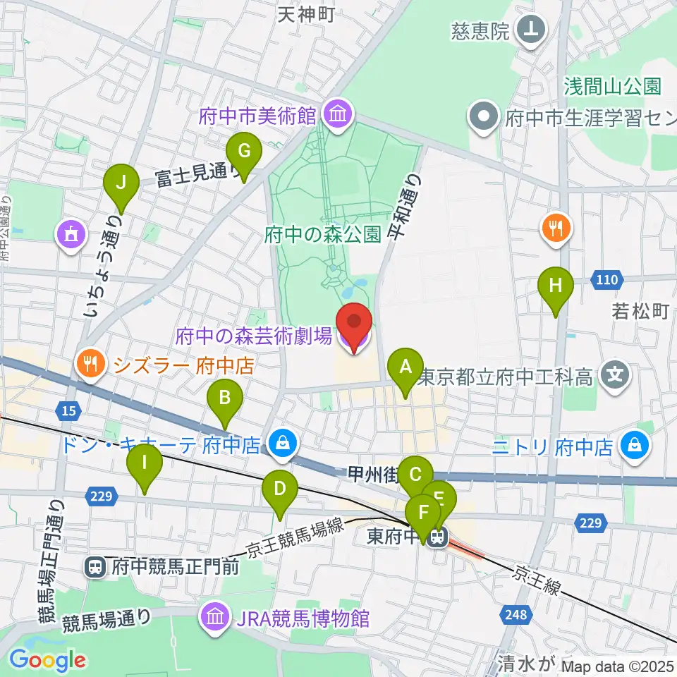 府中の森芸術劇場周辺のコンビニエンスストア一覧地図