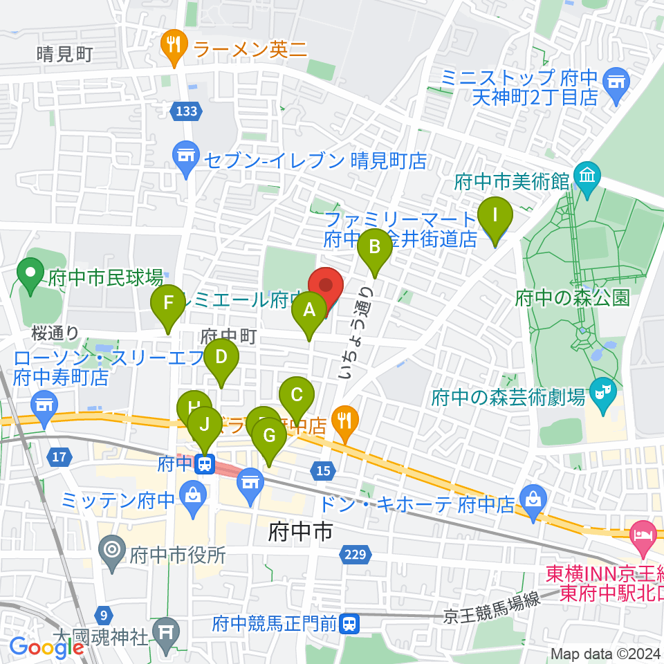 ルミエール府中周辺のコンビニエンスストア一覧地図