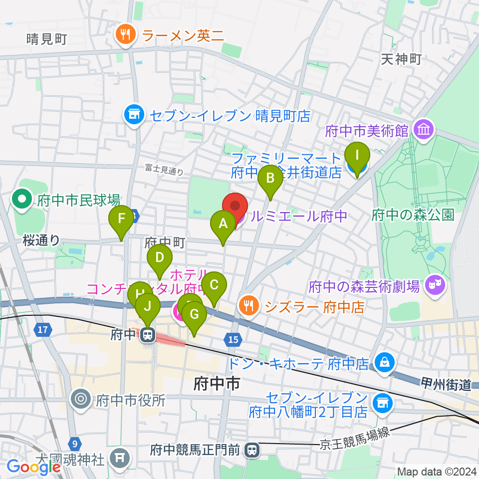 ルミエール府中周辺のコンビニエンスストア一覧地図