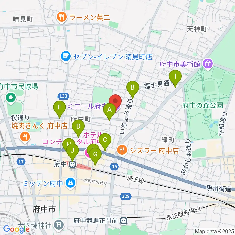 ルミエール府中周辺のコンビニエンスストア一覧地図