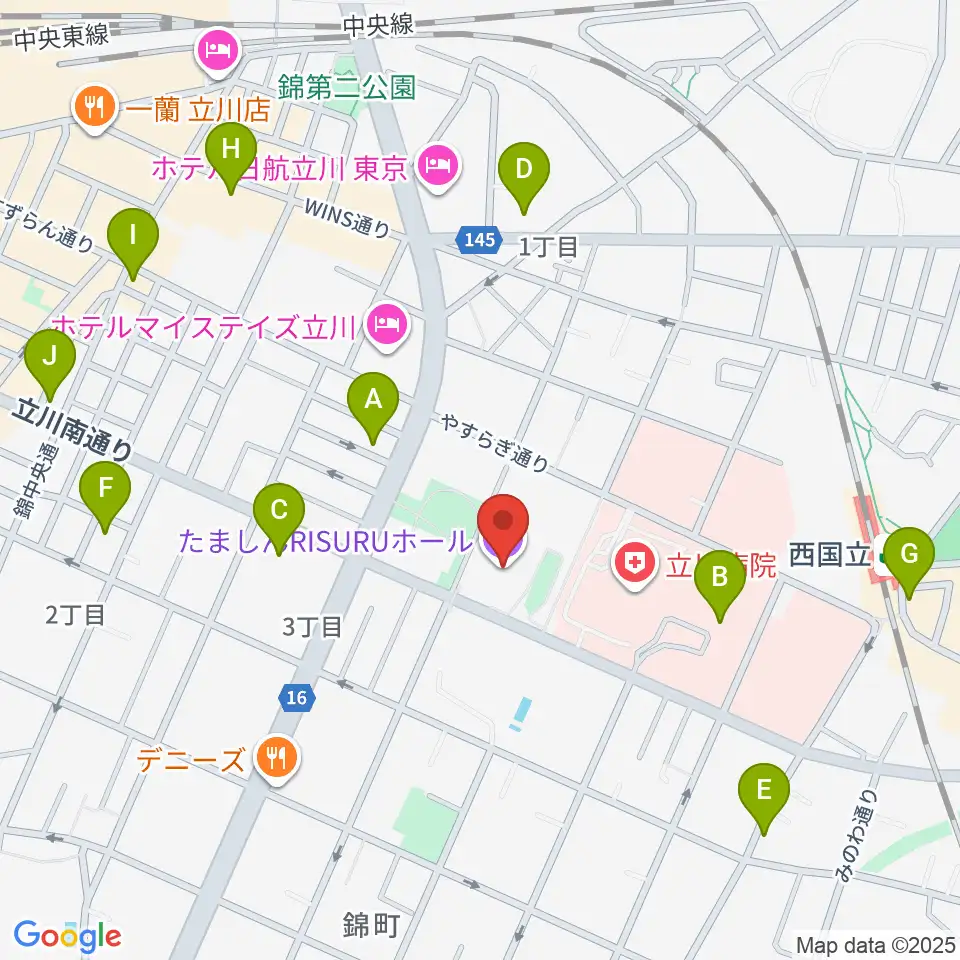 たましんRISURUホール周辺のコンビニエンスストア一覧地図