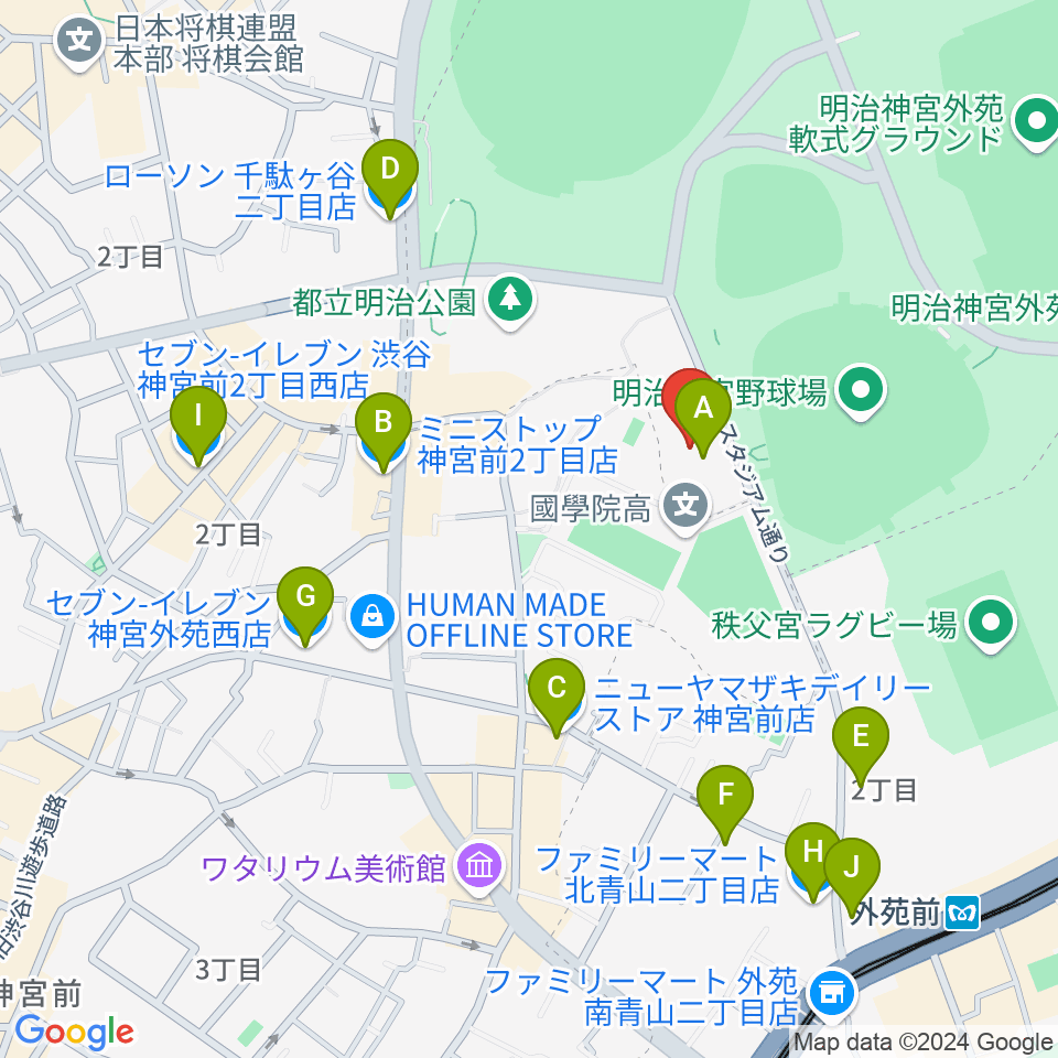 日本青年館ホール周辺のコンビニエンスストア一覧地図