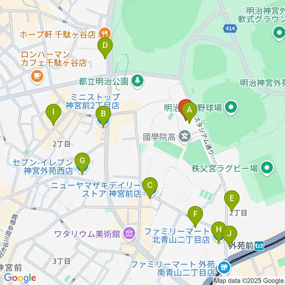日本青年館ホール周辺のコンビニエンスストア一覧地図