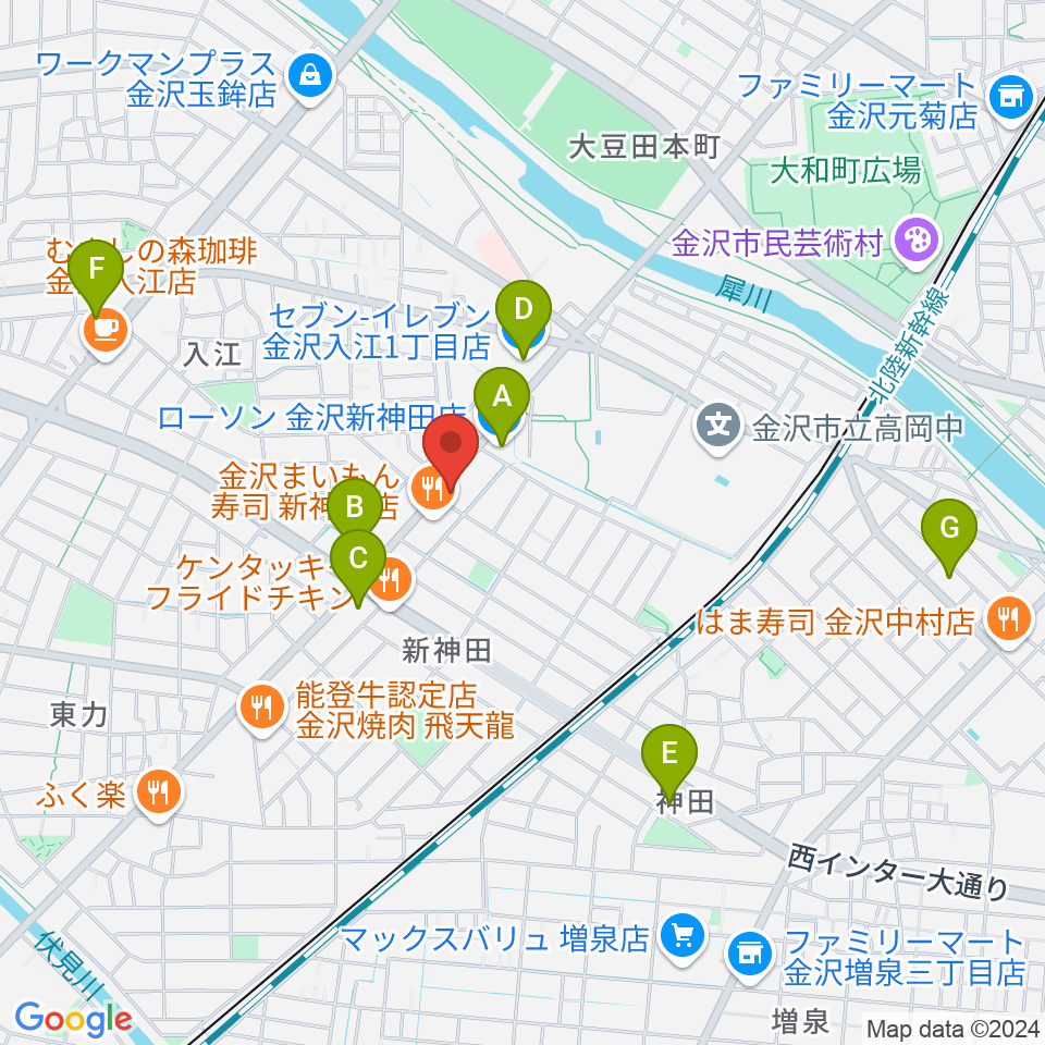 北陸楽器周辺のコンビニエンスストア一覧地図