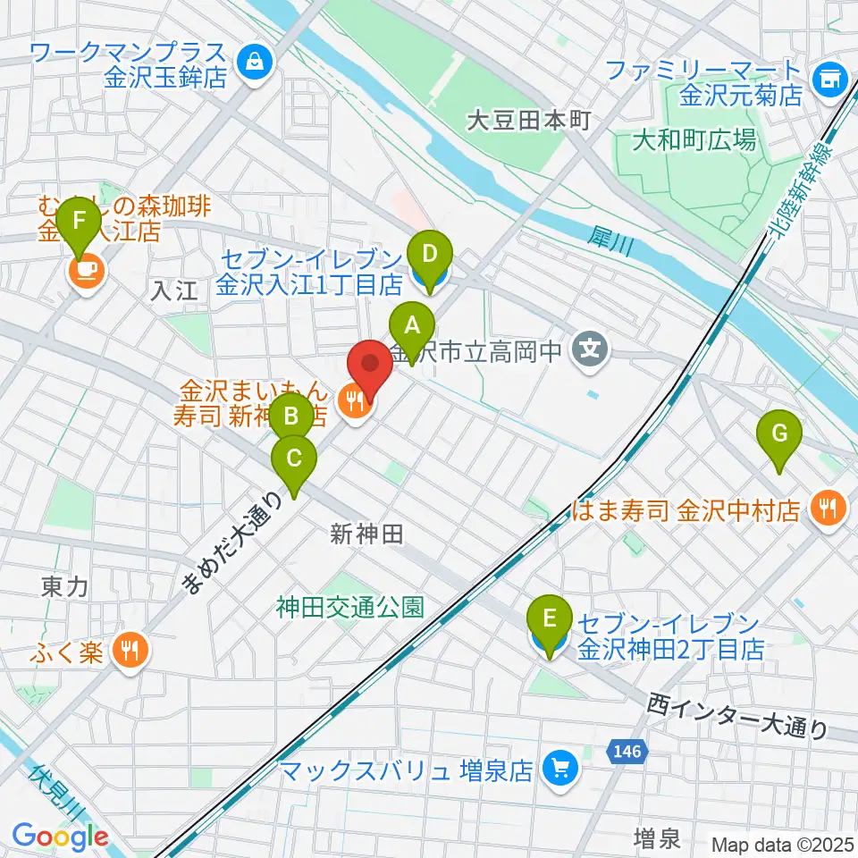 北陸楽器周辺のコンビニエンスストア一覧地図