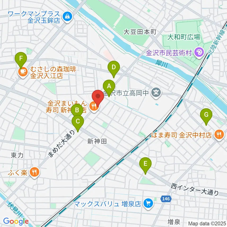 北陸楽器周辺のコンビニエンスストア一覧地図