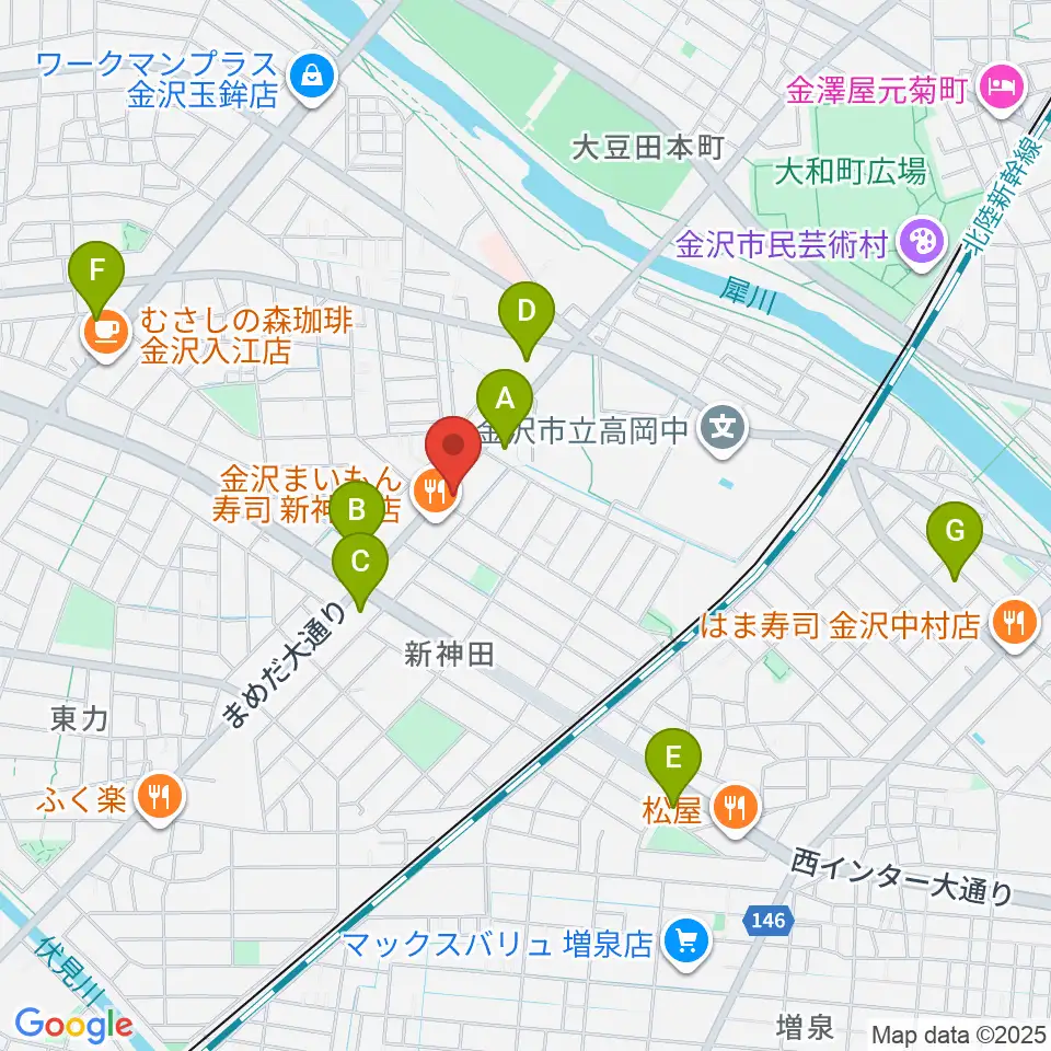 北陸楽器周辺のコンビニエンスストア一覧地図