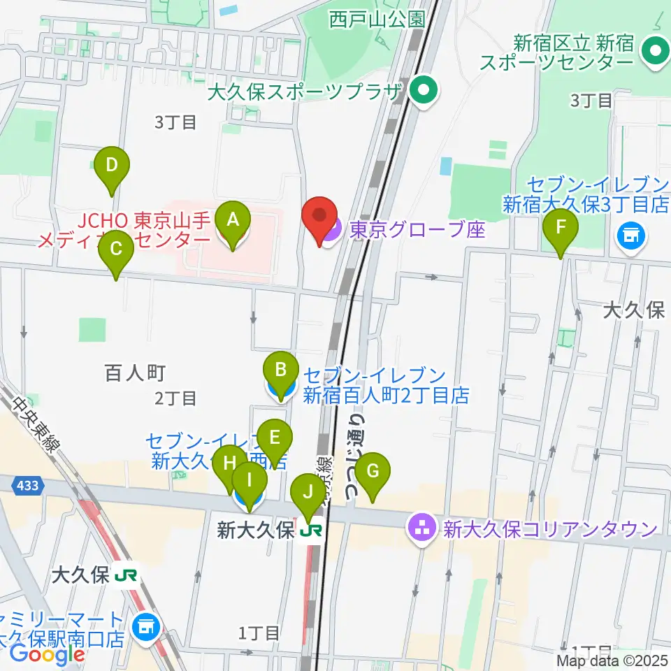 東京グローブ座周辺のコンビニエンスストア一覧地図