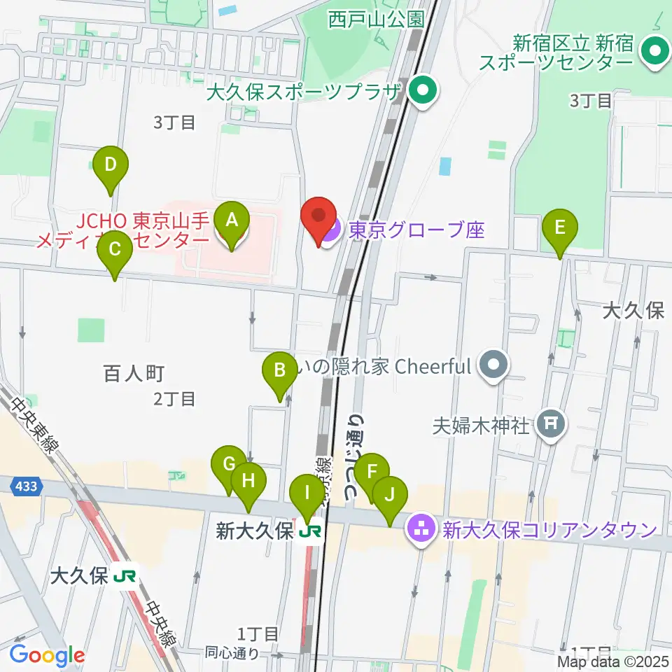 東京グローブ座周辺のコンビニエンスストア一覧地図