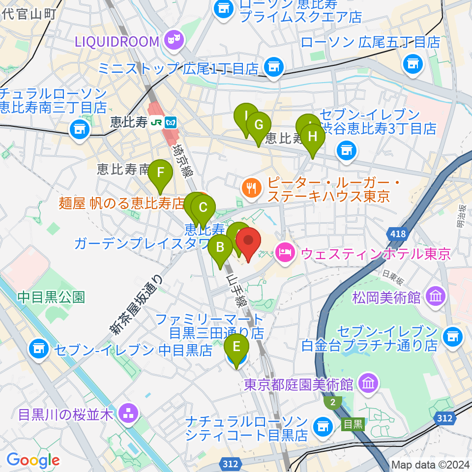 恵比寿ザ・ガーデンホール/ルーム周辺のコンビニエンスストア一覧地図