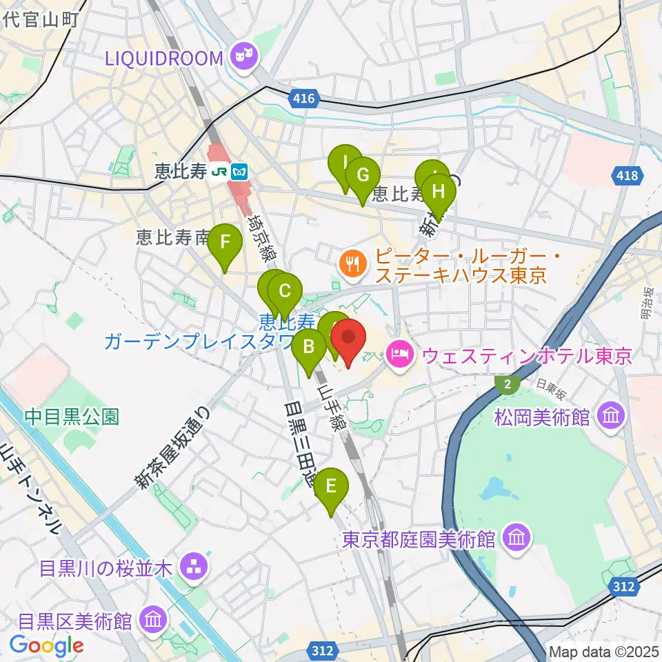 恵比寿ザ・ガーデンホール／ルーム周辺のコンビニエンスストア一覧地図
