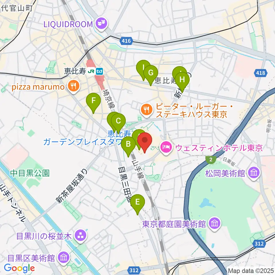 恵比寿ザ・ガーデンホール／ルーム周辺のコンビニエンスストア一覧地図