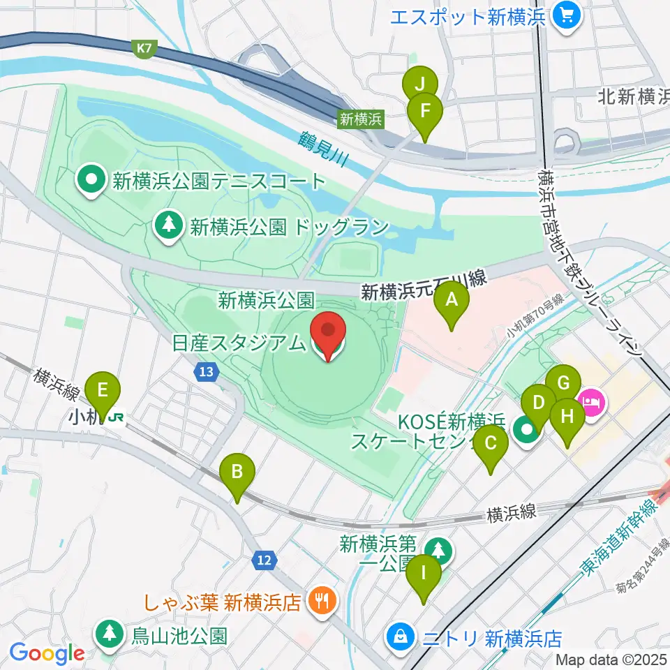 日産スタジアム周辺のコンビニエンスストア一覧地図