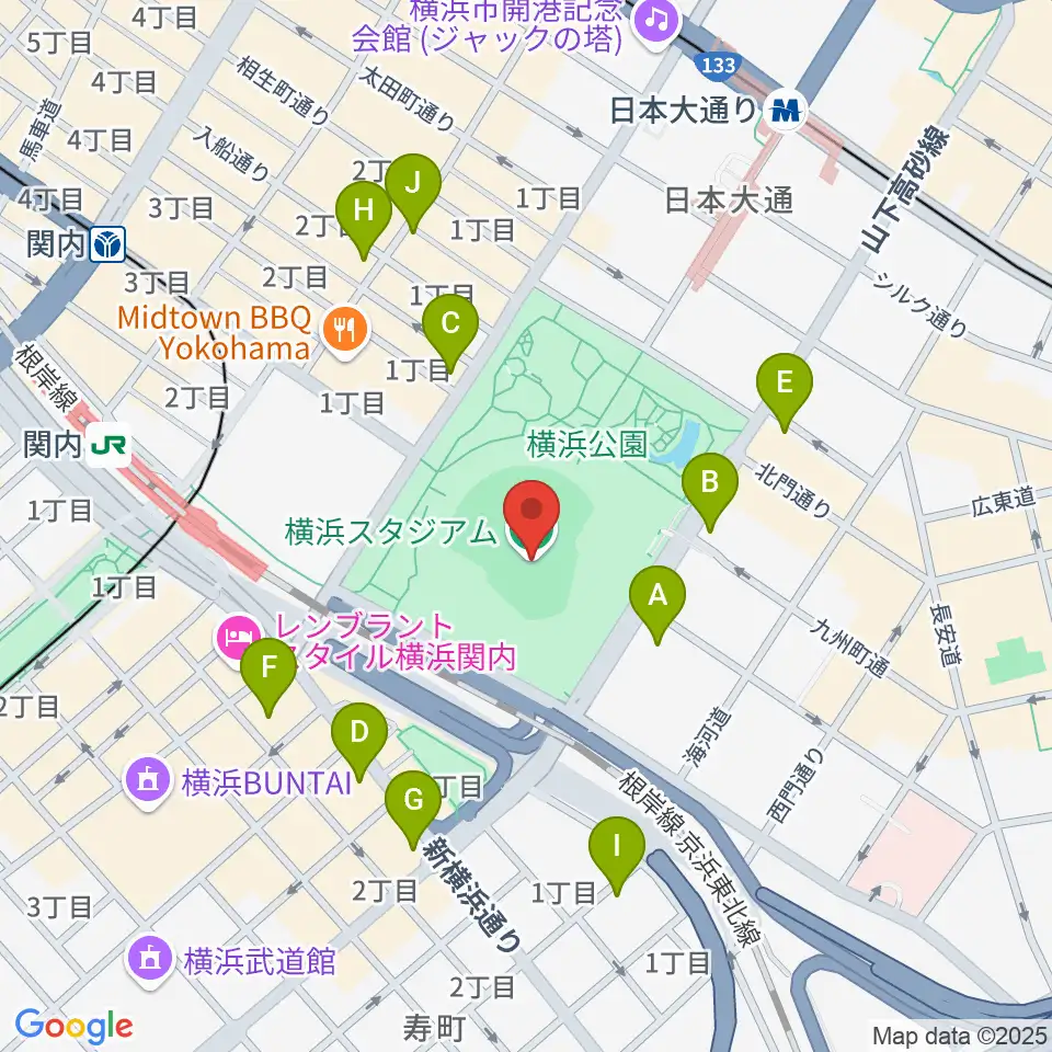 横浜スタジアム周辺のコンビニエンスストア一覧地図