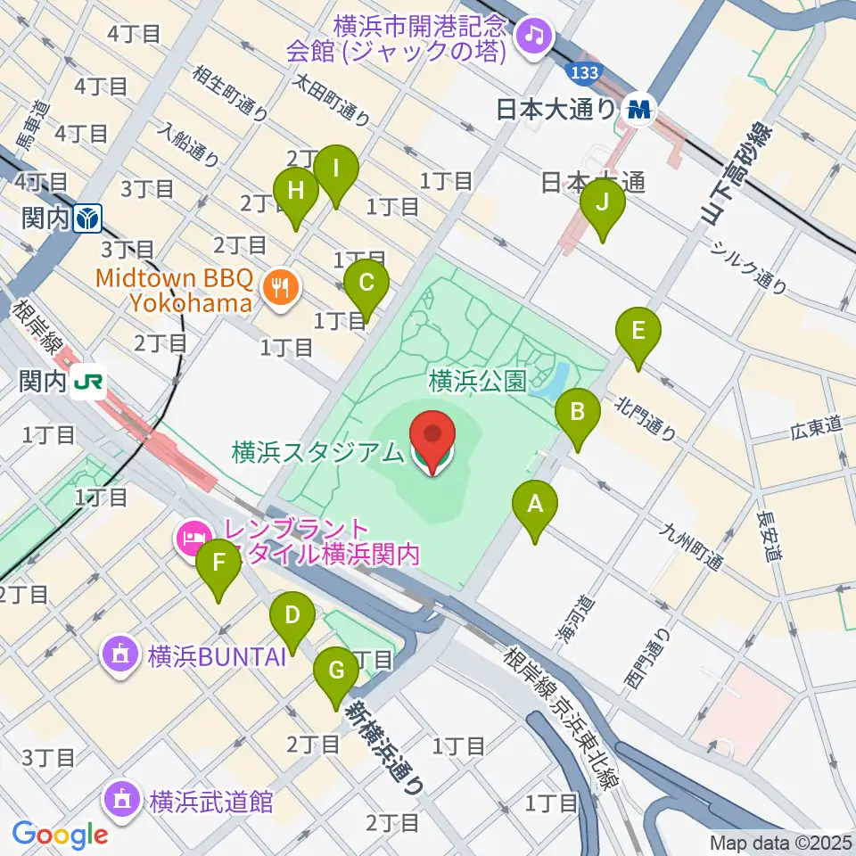 横浜スタジアム周辺のコンビニエンスストア一覧地図