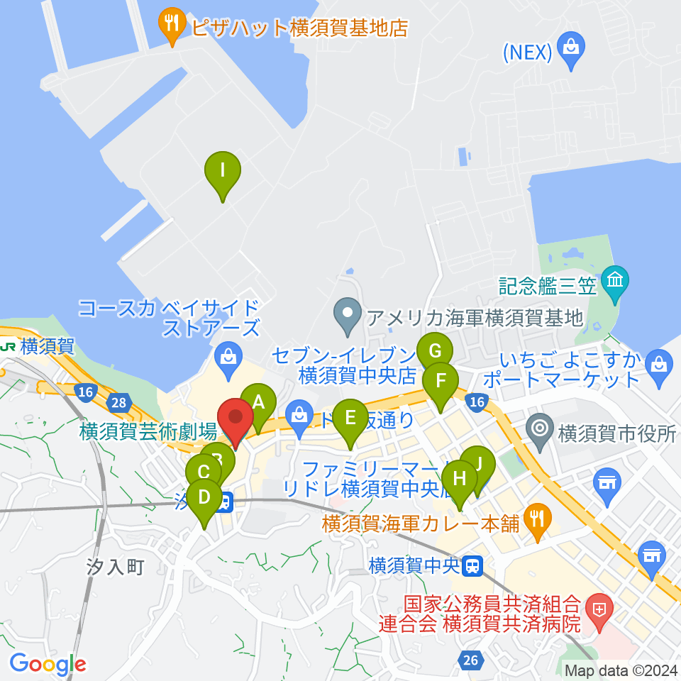 横須賀芸術劇場周辺のコンビニエンスストア一覧地図