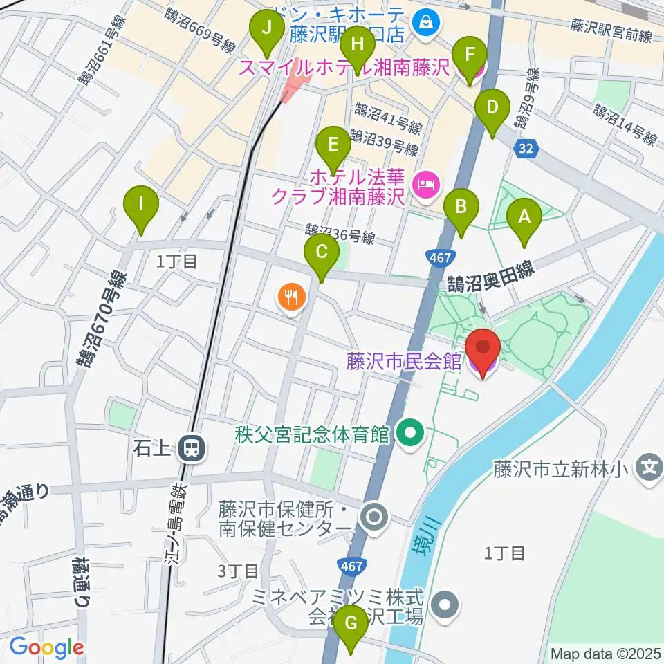 藤沢市民会館周辺のコンビニエンスストア一覧地図