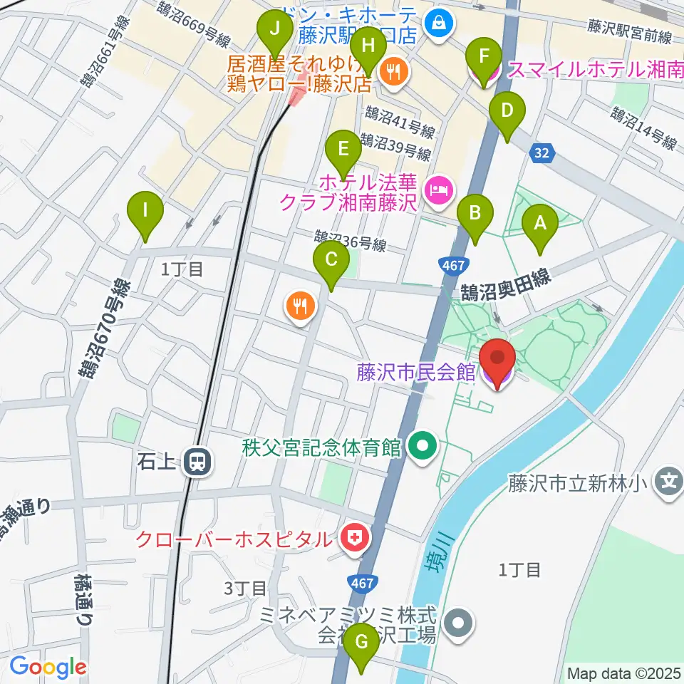 藤沢市民会館周辺のコンビニエンスストア一覧地図