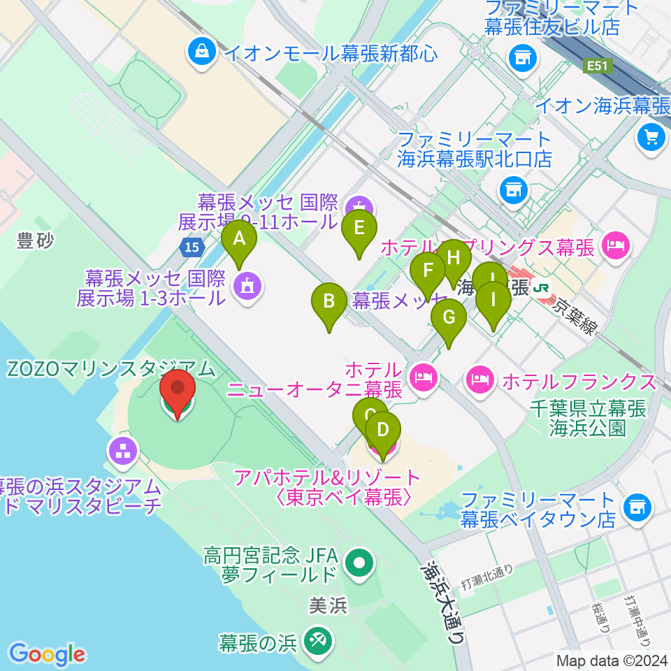 ZOZOマリンスタジアム周辺のコンビニエンスストア一覧地図