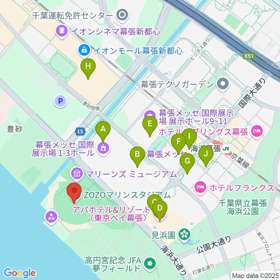 ZOZOマリンスタジアム周辺のコンビニエンスストア一覧地図