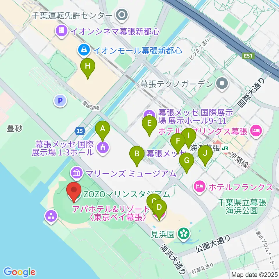 ZOZOマリンスタジアム周辺のコンビニエンスストア一覧地図