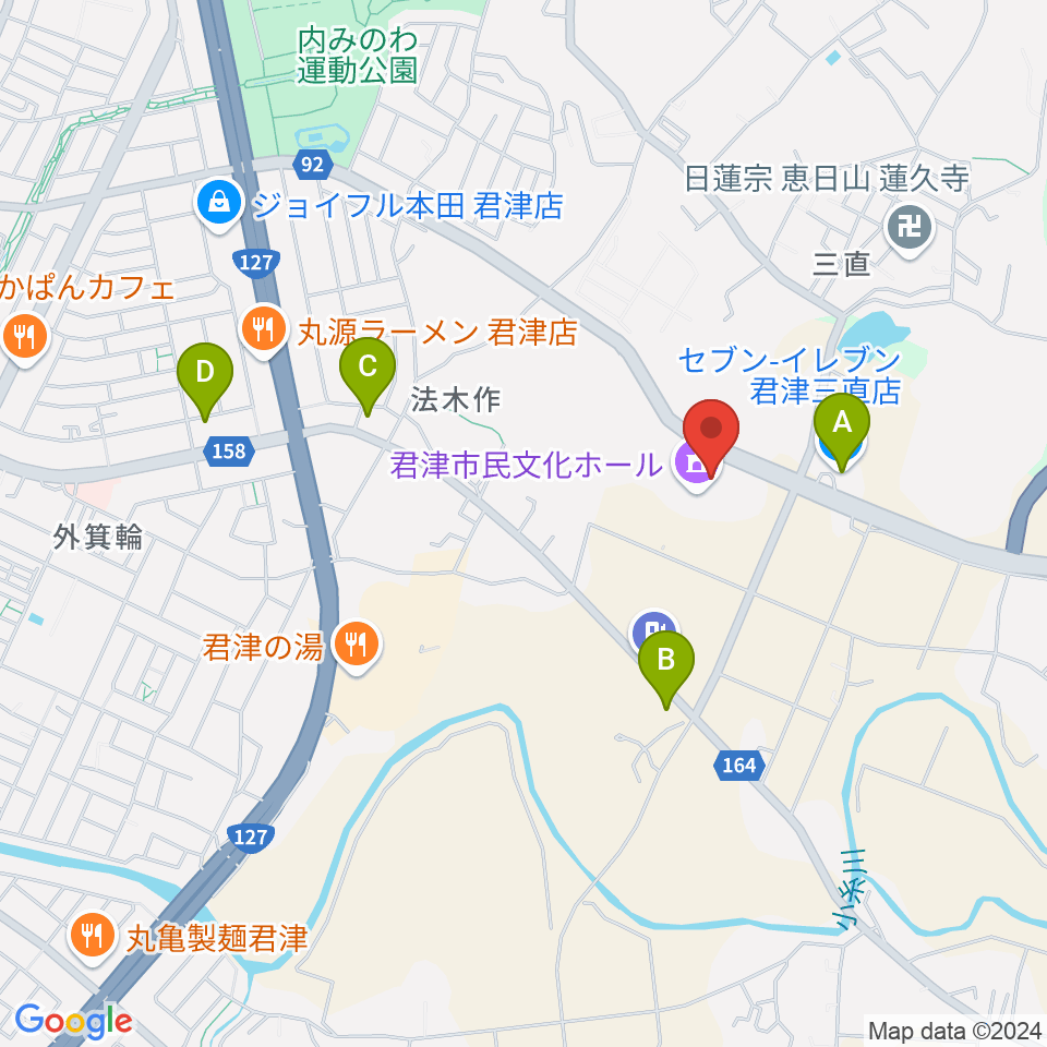 君津市民文化ホール周辺のコンビニエンスストア一覧地図