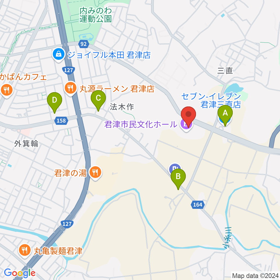 君津市民文化ホール周辺のコンビニエンスストア一覧地図