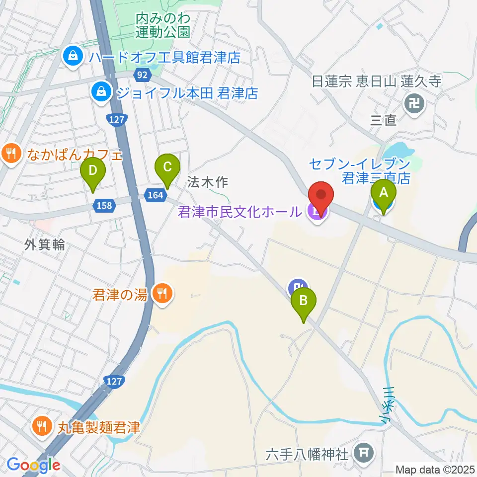 君津市民文化ホール周辺のコンビニエンスストア一覧地図