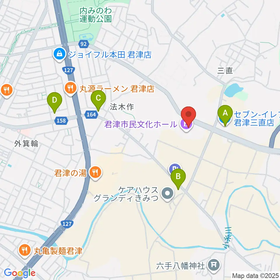 君津市民文化ホール周辺のコンビニエンスストア一覧地図