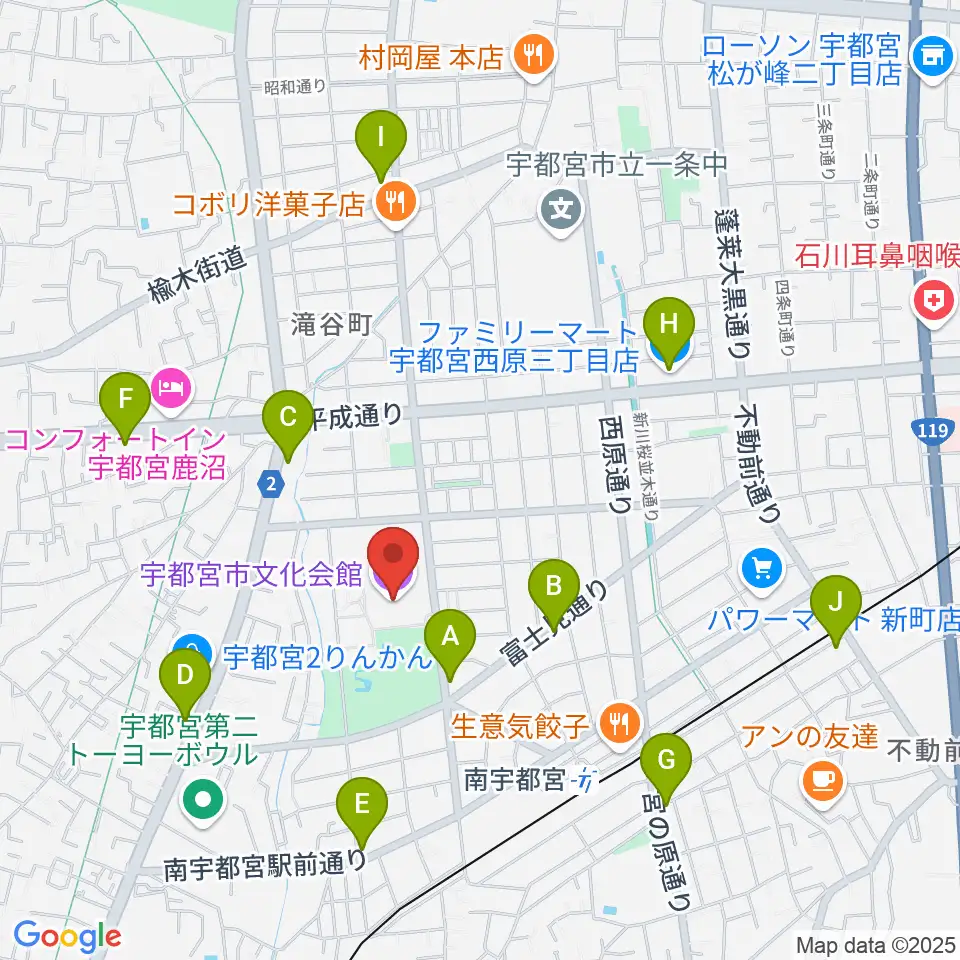 宇都宮市文化会館周辺のコンビニエンスストア一覧地図