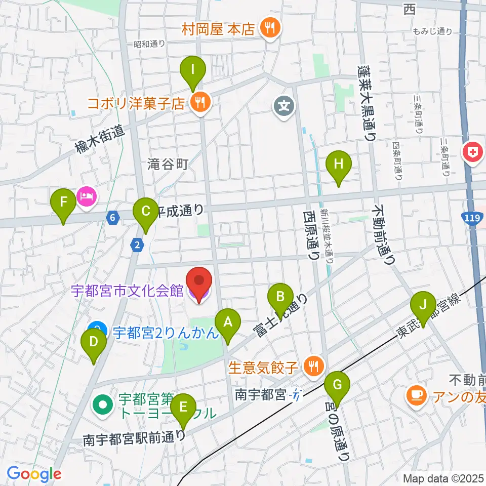 宇都宮市文化会館周辺のコンビニエンスストア一覧地図
