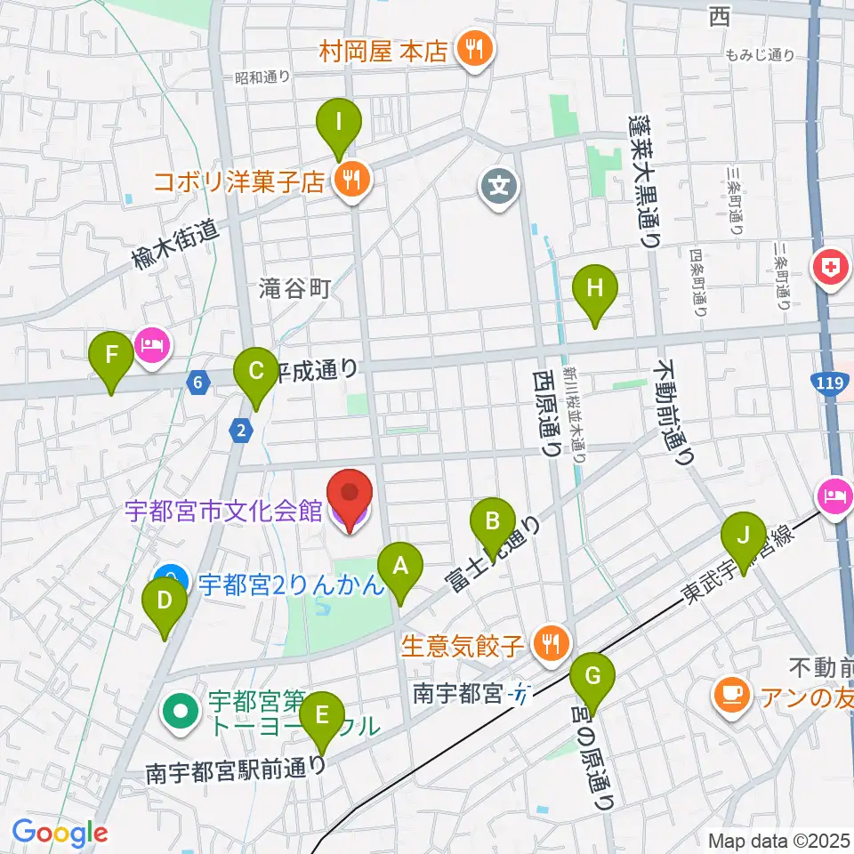 宇都宮市文化会館周辺のコンビニエンスストア一覧地図