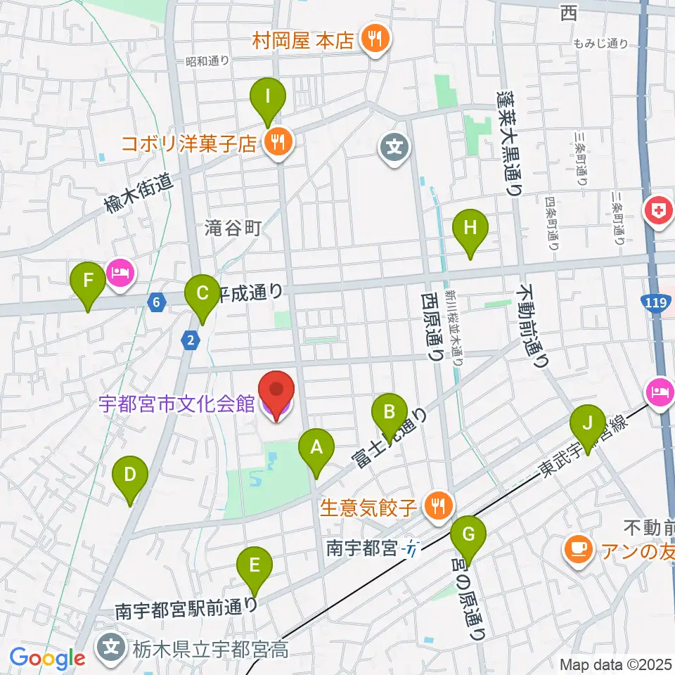 宇都宮市文化会館周辺のコンビニエンスストア一覧地図