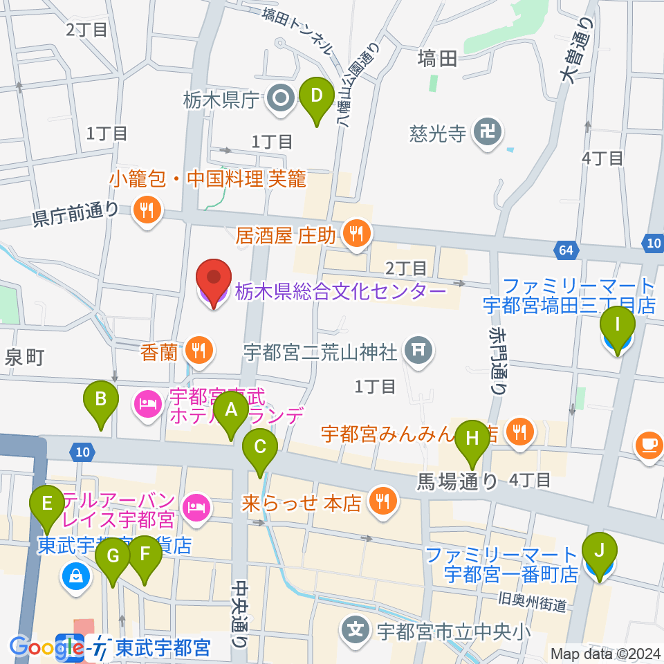 栃木県総合文化センター周辺のコンビニエンスストア一覧地図