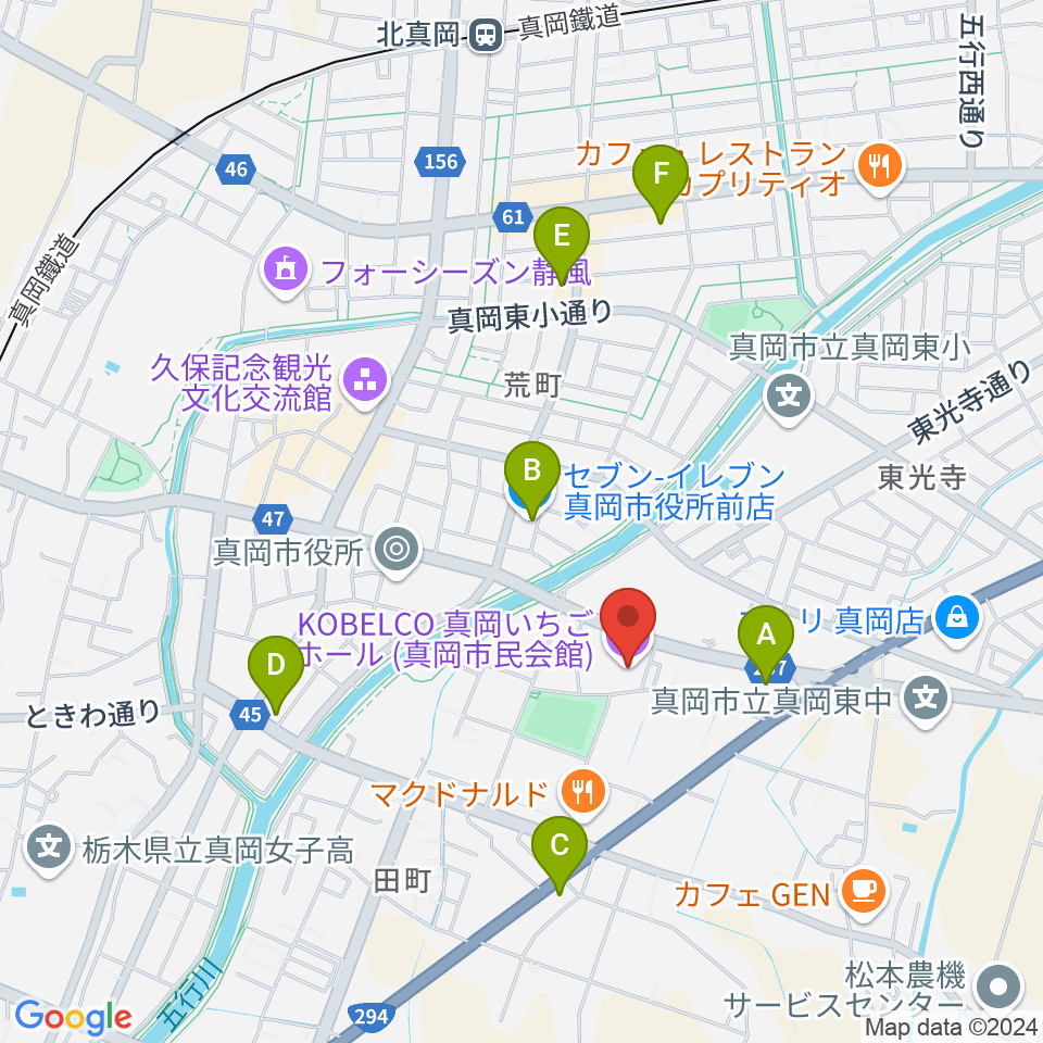 KOBELCO真岡いちごホール周辺のコンビニエンスストア一覧地図