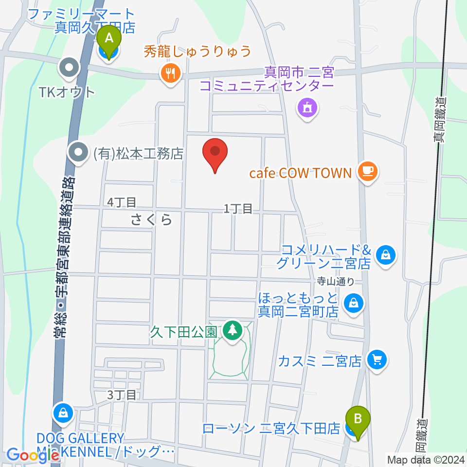 にのみやとちおとめホール 真岡市生涯学習館周辺のコンビニエンスストア一覧地図