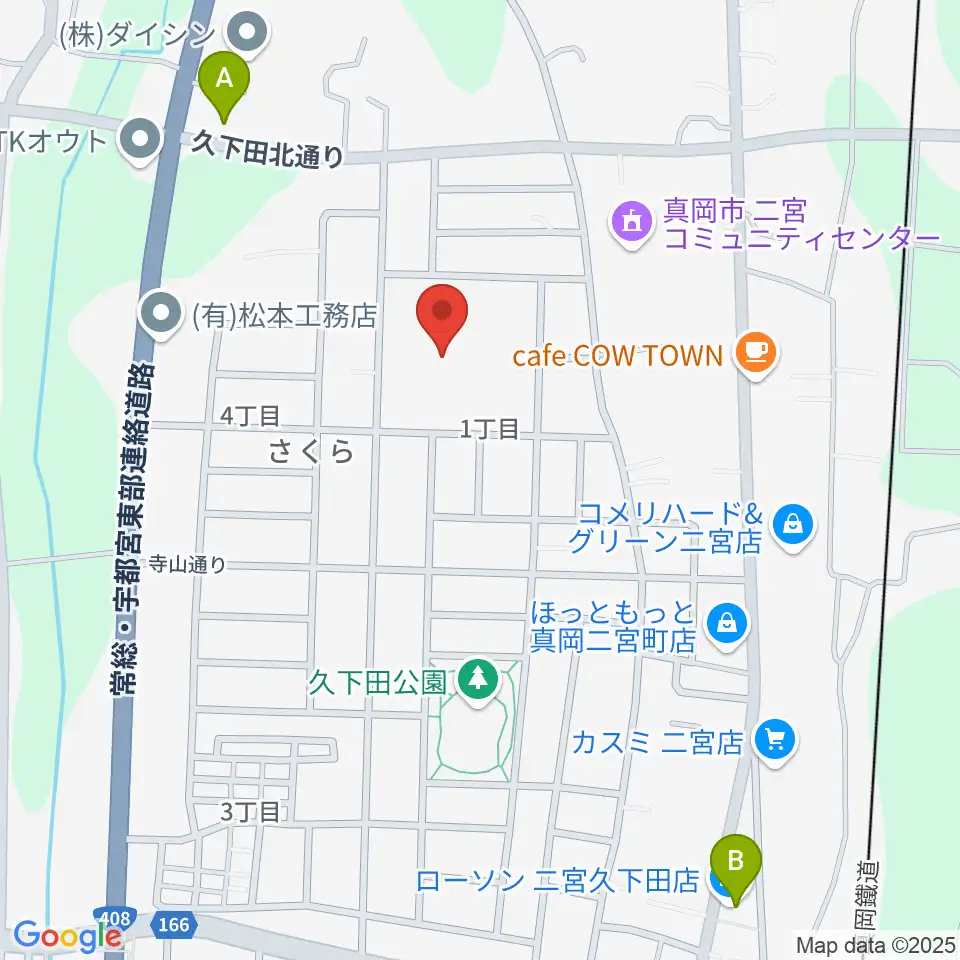 にのみやとちおとめホール 真岡市生涯学習館周辺のコンビニエンスストア一覧地図