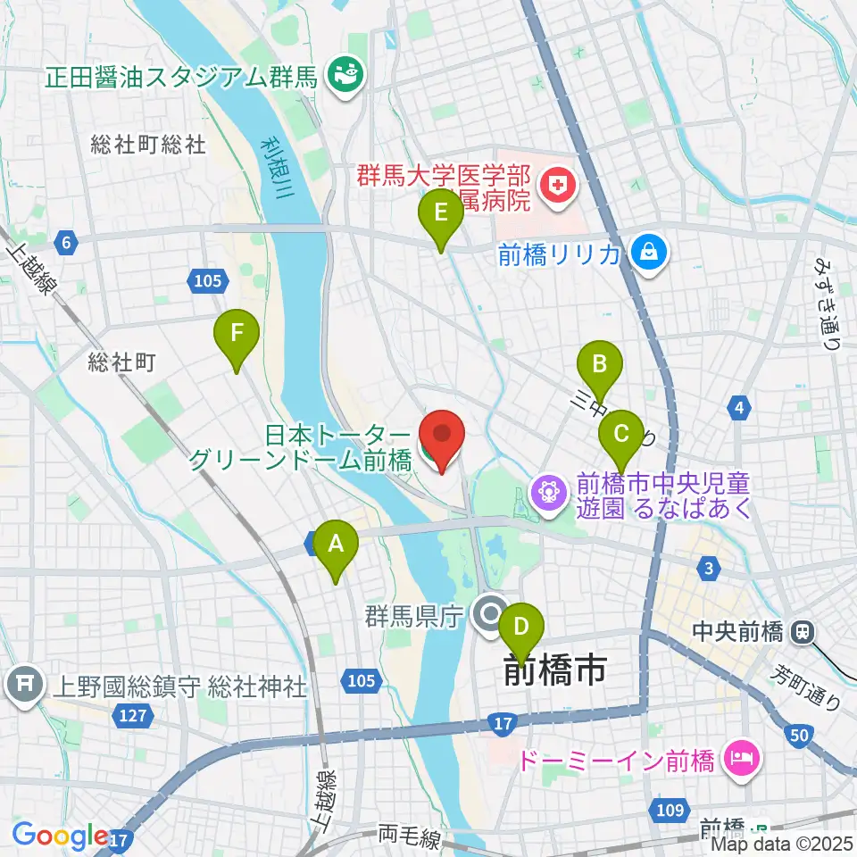 日本トーターグリーンドーム前橋周辺のコンビニエンスストア一覧地図