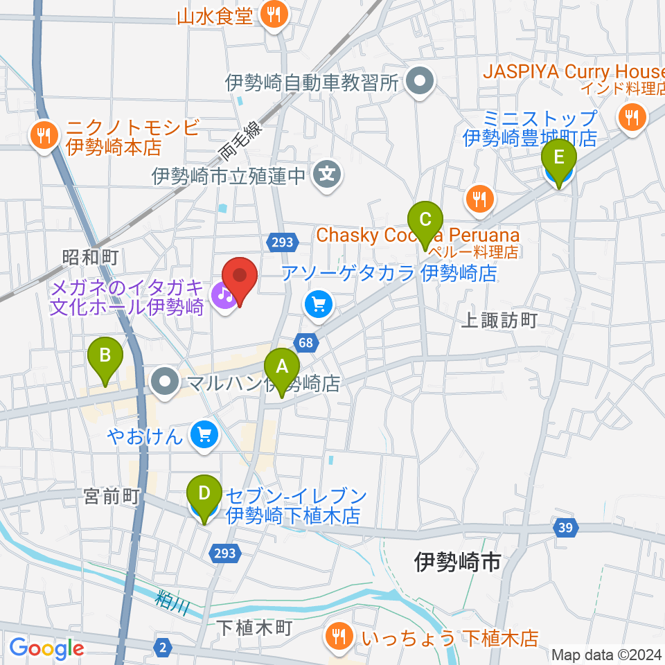 メガネのイタガキ文化ホール伊勢崎周辺のコンビニエンスストア一覧地図