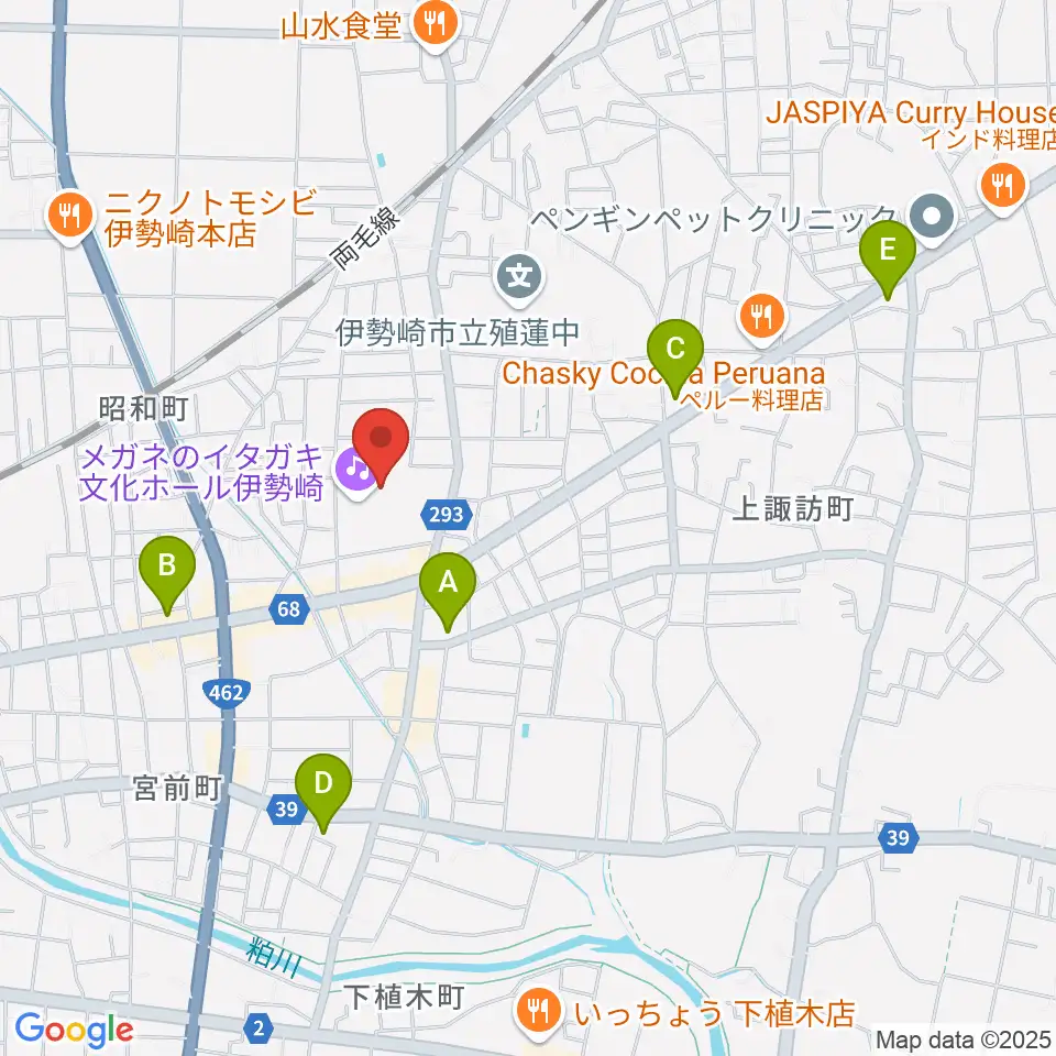 メガネのイタガキ文化ホール伊勢崎周辺のコンビニエンスストア一覧地図