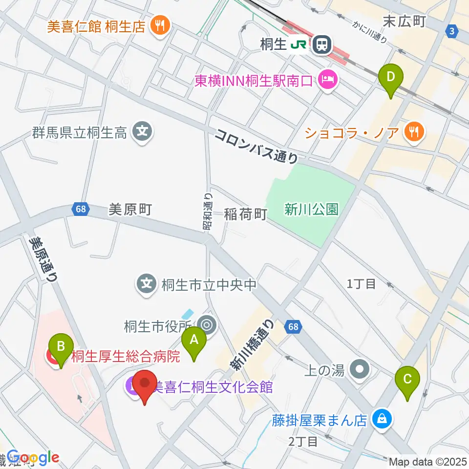 美喜仁桐生文化会館周辺のコンビニエンスストア一覧地図