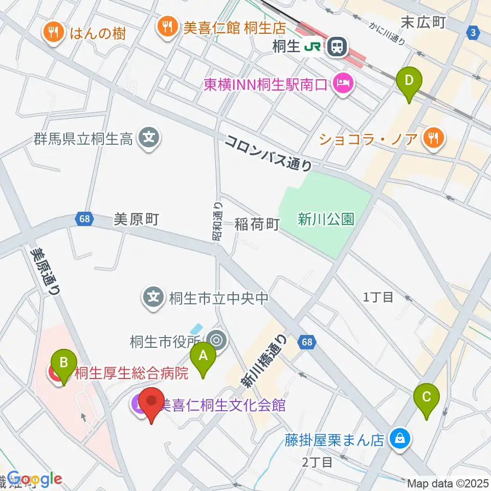 美喜仁桐生文化会館周辺のコンビニエンスストア一覧地図