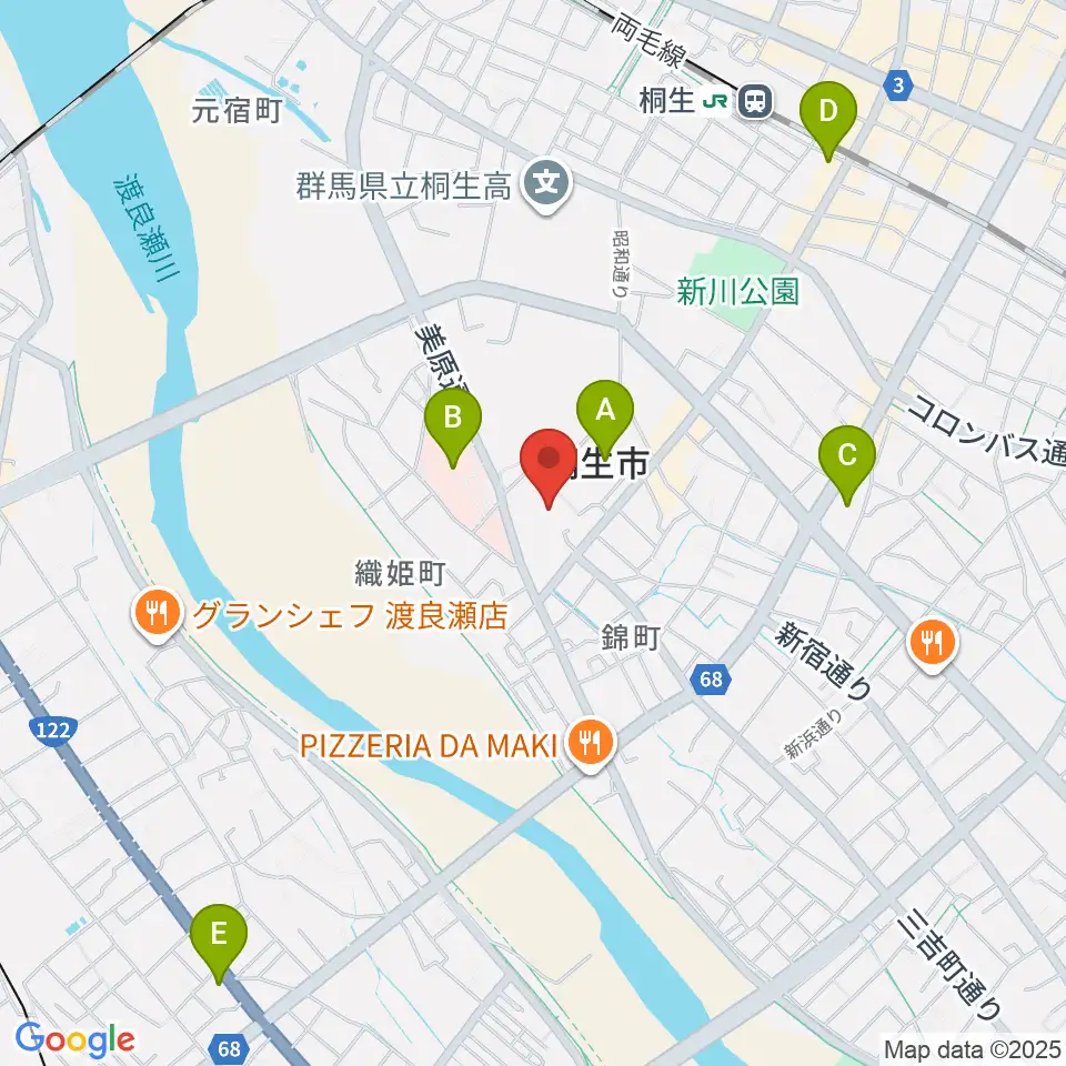 美喜仁桐生文化会館周辺のコンビニエンスストア一覧地図